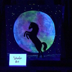 Blacklight Pastel Moon Horse painting - wall decor